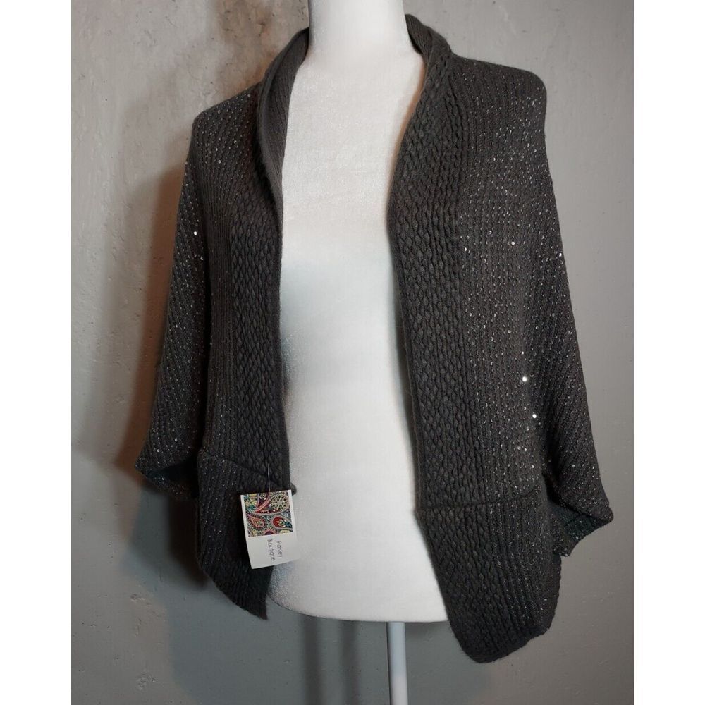 Rikka‎ Knit Sequin Sparkle Wrap Long Shrug Gray Grey Women's OS Shawl NWT